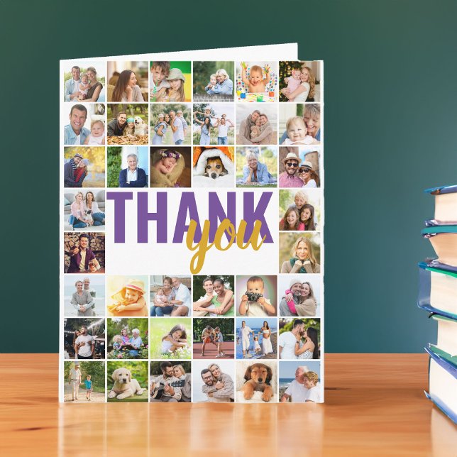 Photo Collage 40 Picture Personalised Thank You Card (40 Photo Collage Thank You card - ideal for teacher, coach, retirement etc.)