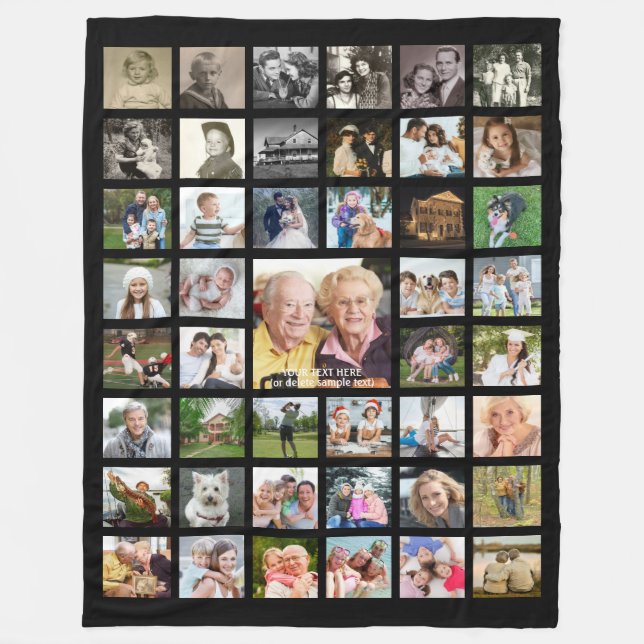 Photo Collage 45 Photo Template Personalised Black Fleece Blanket (Front)