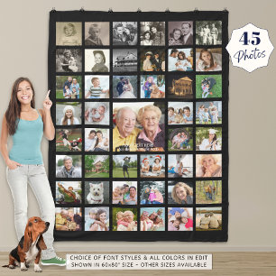 Photo Collage 45 Photo Template Personalised Black Fleece Blanket