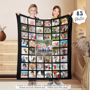 Photo Collage 45 Photo Template Personalised Black Fleece Blanket