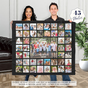 Photo Collage 45 Photos Personalised Black Fleece Blanket