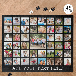 Photo Collage 45 Photos Personalised Black Jigsaw Puzzle