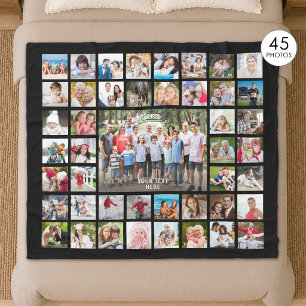 Photo Collage 45 Photos Personalized Black Fleece Blanket