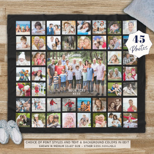 Photo Collage 45 Photos Personalized Black Fleece Blanket