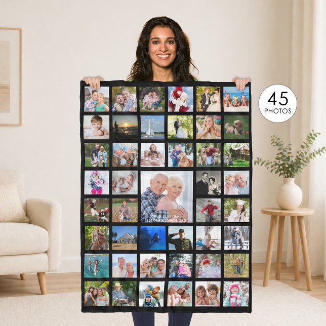Photo Collage 45 Pics Editable Colour Personalised Fleece Blanket (Creator Uploaded)