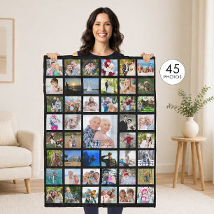 Photo Collage 45 Pics Editable Colour Personalised Fleece Blanket