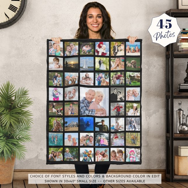 Photo Collage 45 Pics Editable Colour Personalised Fleece Blanket (Creator Uploaded)