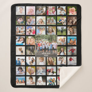 Photo Collage 45 Pictures Personalised Black Sherpa Blanket