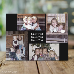 Photo Collage - 4 photos Basic Black & White Text Postcard