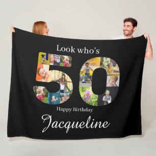 Photo Collage 50th Birthday Fleece Blanket
