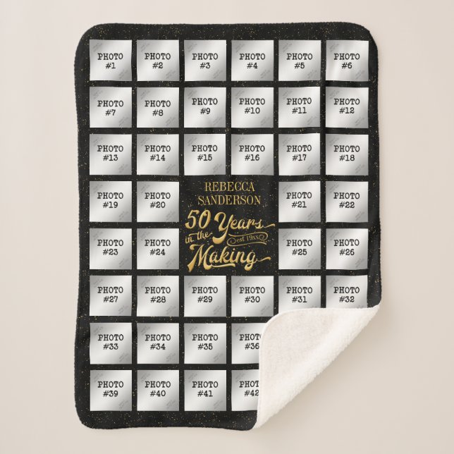 Photo Collage 50th Birthday Personalised Sherpa Blanket (Front)