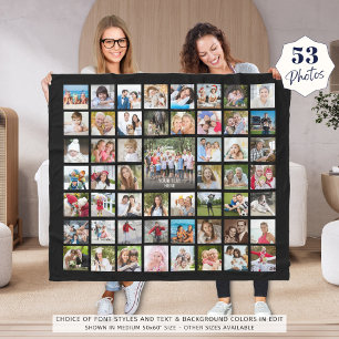 Photo Collage 53 Photos Personalised Black Fleece Blanket
