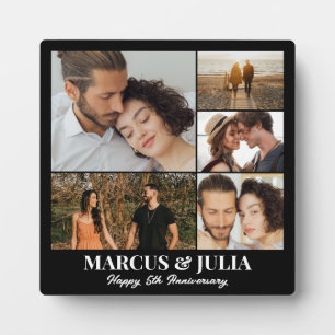 Photo Collage 5 Picture Grid Custom Square Black Plaque
