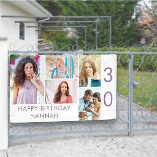 Photo Collage 5 Picture Personalised 30th Birthday Banner