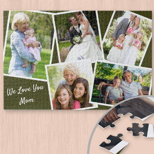 Photo Collage 5 Pictures We Love You Mum - Green Jigsaw Puzzle