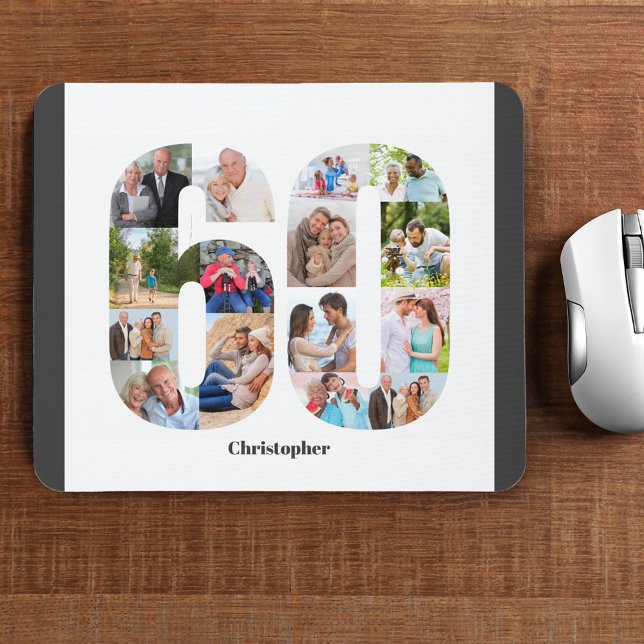 Photo Collage 60th Birthday Number 60 Personalised Mouse Pad (Creator Uploaded)