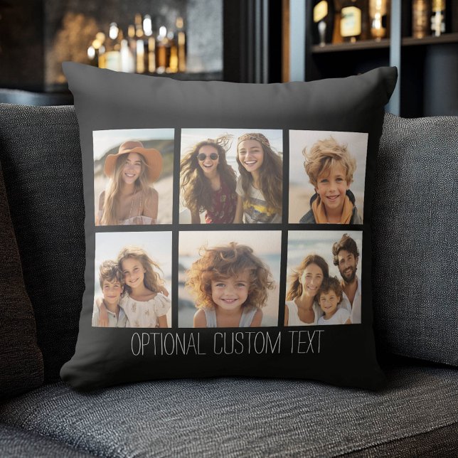 Photo Collage - 6 photos black background Cushion (Custom Photo Collage Pillow)