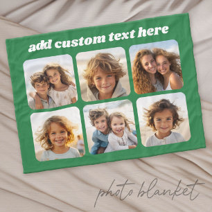 Photo Collage - 6 Photos Collage Custom Text Fleece Blanket