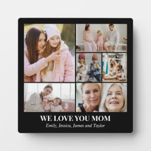 Photo Collage 6 Picture Grid Custom Square Black Plaque