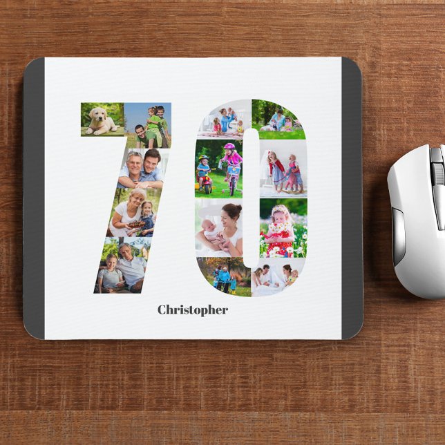 Photo Collage 70th Birthday Number 70 Personalized Mouse Pad (Creator Uploaded)