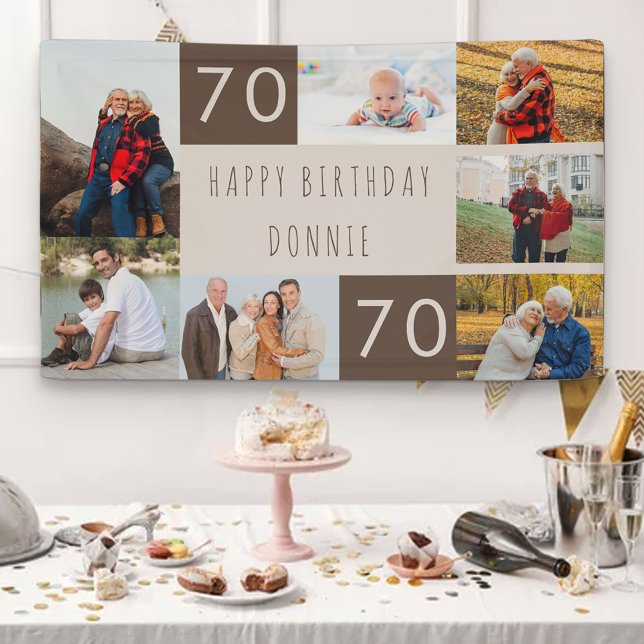 Photo Collage 7 Picture Personalised 70th Birthday Banner (Creator Uploaded)