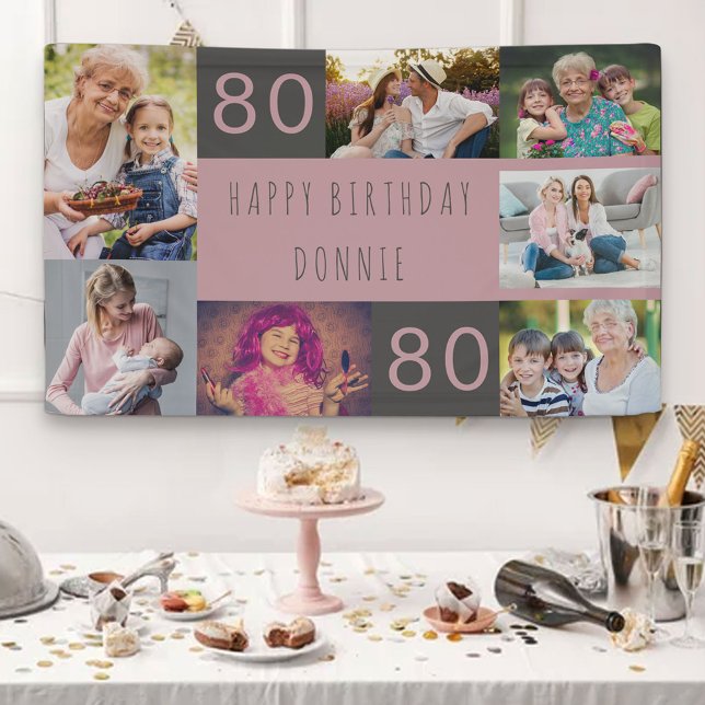 Photo Collage 7 Picture Personalised 80th Birthday Banner (Creator Uploaded)