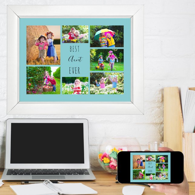Photo Collage 7 Pictures Best Aunt Ever Sky Blue Poster (Creator Uploaded)