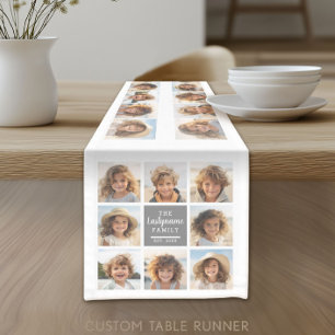 Photo Collage 8 Pics Grey Text Area On White Short Table Runner