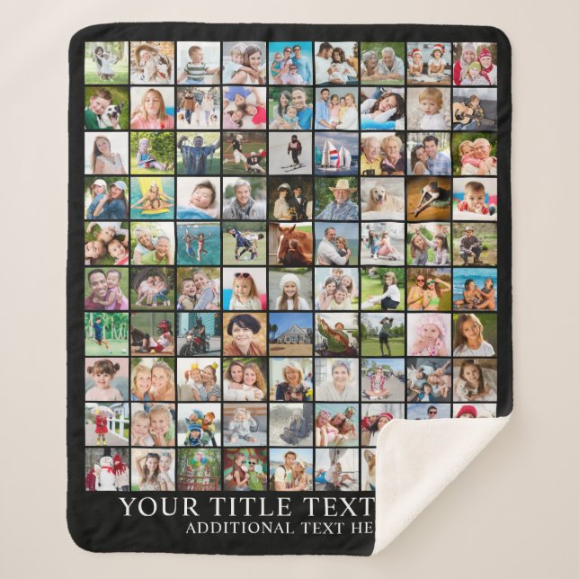 Photo Collage 90 Square Pictures Custom Colour Sherpa Blanket (Front)
