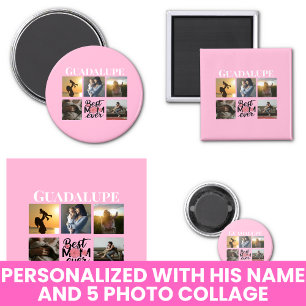 Photo Collage and Mum's Name Pink Magnet