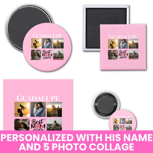 Photo Collage and Mum's Name Pink Magnet (Photo Collage and Mom's Name Pink Magnet
)