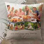Photo Collage and ZigZag Photo Strip Mushroom Grey Cushion<br><div class="desc">Personalise this happy throw pillow with your favourite family photos. The template is set up ready for you to add up to 5 photos and your family name (or custom text). The main photo will be used as the background and the remaining 4 photos will be laid out in a...</div>