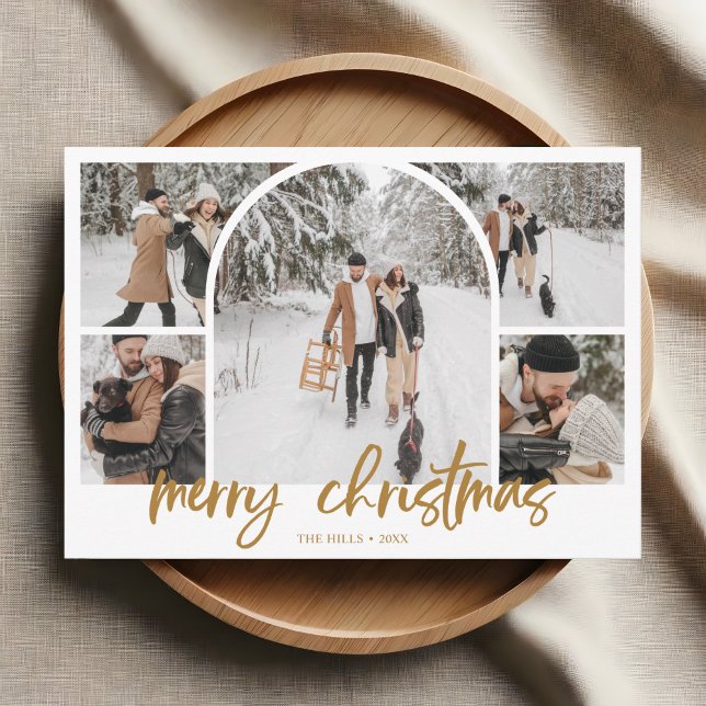 Photo Collage Arch Merry Christmas Fancy Script Holiday Card (Creator Uploaded)