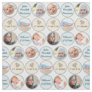 Photo Collage Baby Boy Name, birth stats and duck Fabric