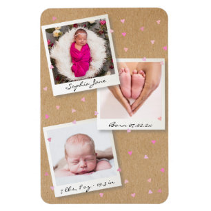 Photo Collage Baby Girl Birth Stats Announcement Magnet