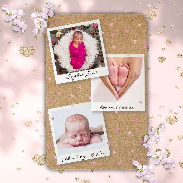 Photo Collage Baby Girl Birth Stats Announcement Magnet (Photo Collage Baby Girl Birth Stats Announcement Magnet)