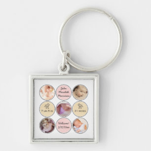 Photo Collage Baby Girl Name, birth stats and duck Key Ring