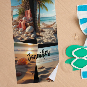 Photo collage beach life seashell towel