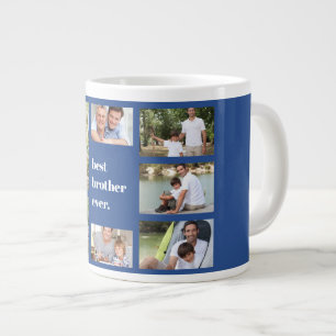 Photo Collage Best Brother Ever Blue and White Large Coffee Mug