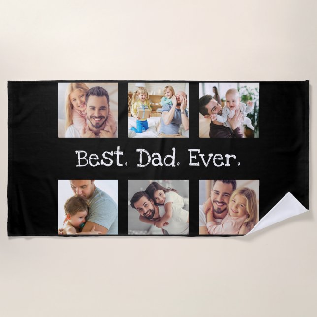 Photo Collage Best Dad Ever Black White Keepsake Beach Towel (Front)