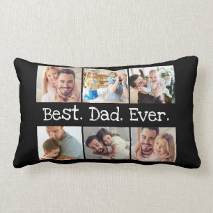 Photo Collage Best Dad Ever in Black and White Lumbar Cushion