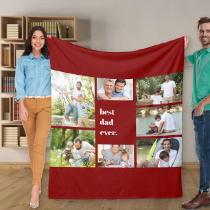 Photo Collage Best Dad Ever Maroon Fleece Blanket