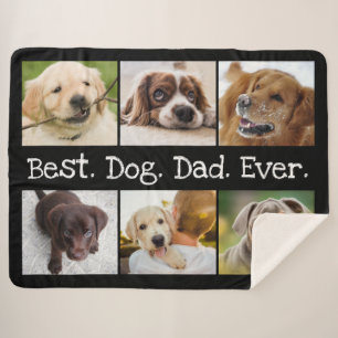 Photo Collage Best Dog Dad Ever Black and White Sherpa Blanket