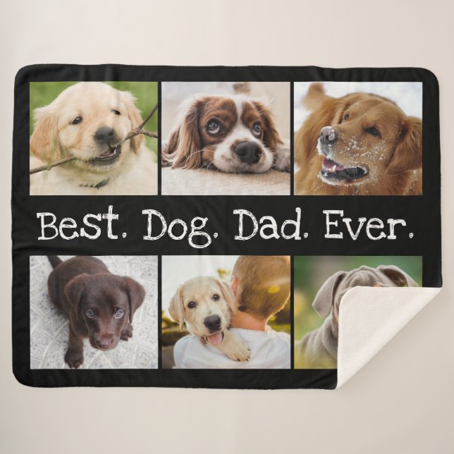 Photo Collage Best Dog Dad Ever Black and White Sherpa Blanket (Front (Horizontal))