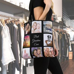 Photo collage best grandma ever grandmother black tote bag