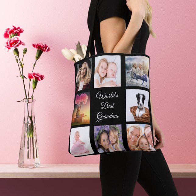Photo collage best grandma world black tote bag (Creator Uploaded)