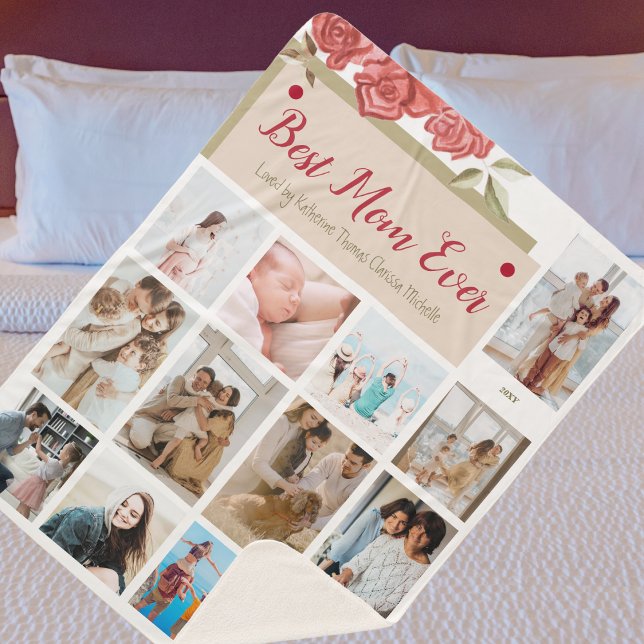 Photo Collage Best Mum Ever Modern Mothers Day Sherpa Blanket (Creator Uploaded)