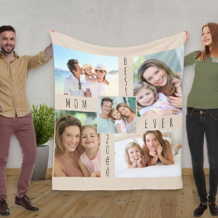Photo Collage Best Mum Ever Neutral Beige Fleece Blanket