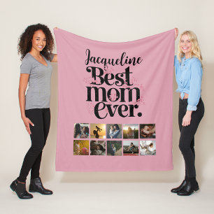 Photo Collage Best Mum Ever Retro Typography Fleece Blanket