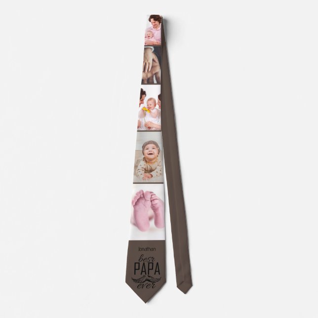 Photo Collage Best Papa Ever Brown Neck Tie  (Front)